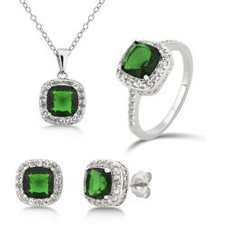 Diamond Princess Diamond Accent, Green Emerald & White Sapphire Sterling Silver 3 Piece Jewelry Set