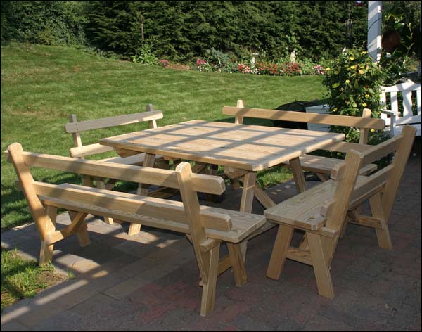 Fifthroom 43" x 96" Treated Pine Wide Picnic Table with 4 Backed Benches