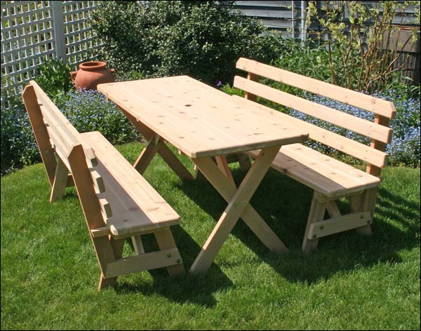 Fifthroom Cedar 27" Wide 4' Cross Legged Picnic Table with (2) 4' Backed Benches