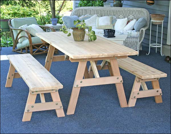 Fifthroom Red Cedar 27" Wide 4' Picnic Table with (2) 4' Benches