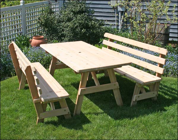 Fifthroom Red Cedar 32" Wide 5' Picnic Table with (2) 5' Backed Benches