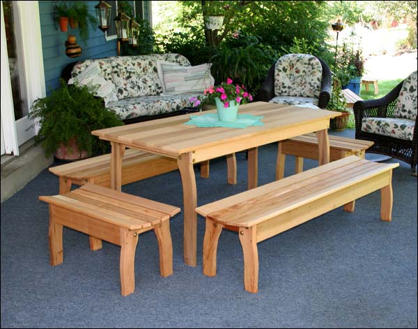 Fifthroom 46"L x 32"W Red Cedar Contoured Picnic Table with (2) 46"L Benches & (2) 32"L Benches