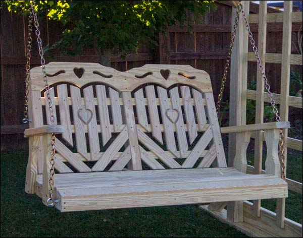 Fifthroom 64" Treated Pine Heartback Porch Swing with Hearts and Scroll
