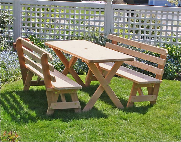 Fifthroom Red Cedar 32" Wide 10' Cross Legged Picnic Table with (4) 5' Backed Benches
