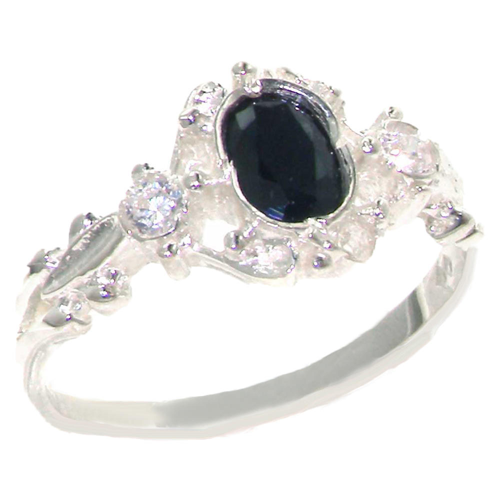 The Great British Jeweler Solid 925 Sterling Silver Womens Sapphire & Diamond Band Ring - Finger Sizes 4 to 12 Available