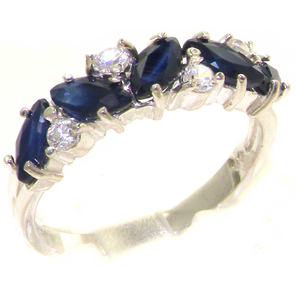 The Great British Jeweler Sterling Silver Womens Sapphire & 0.24ct 1/4ct Diamond Eternity Ring - Finger Sizes 4 to 12 Available