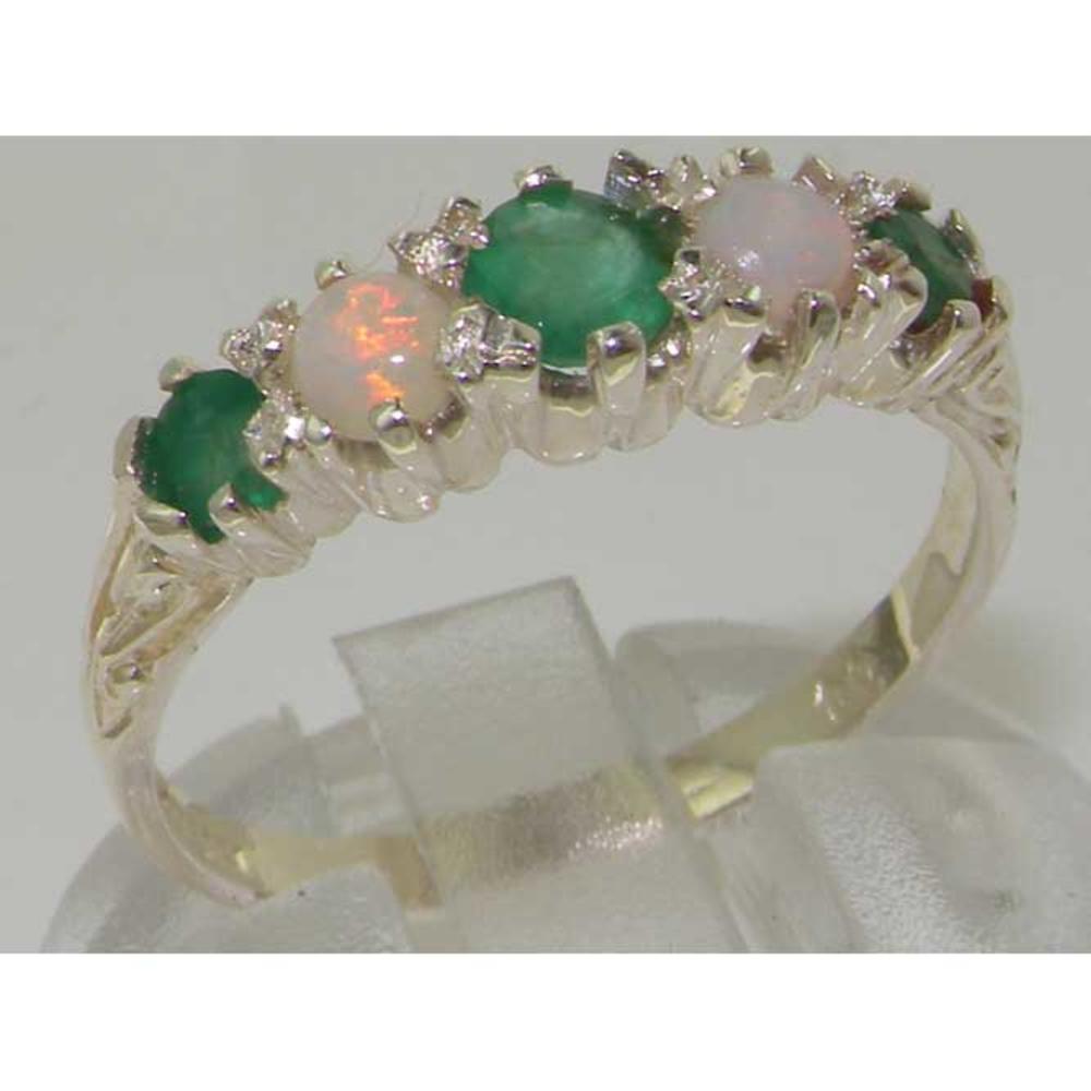 The Great British Jeweler Antique Style Solid Sterling Silver Natural Emerald & Opal Ring with English Hallmarks - Finger Sizes 4 to 12 Available