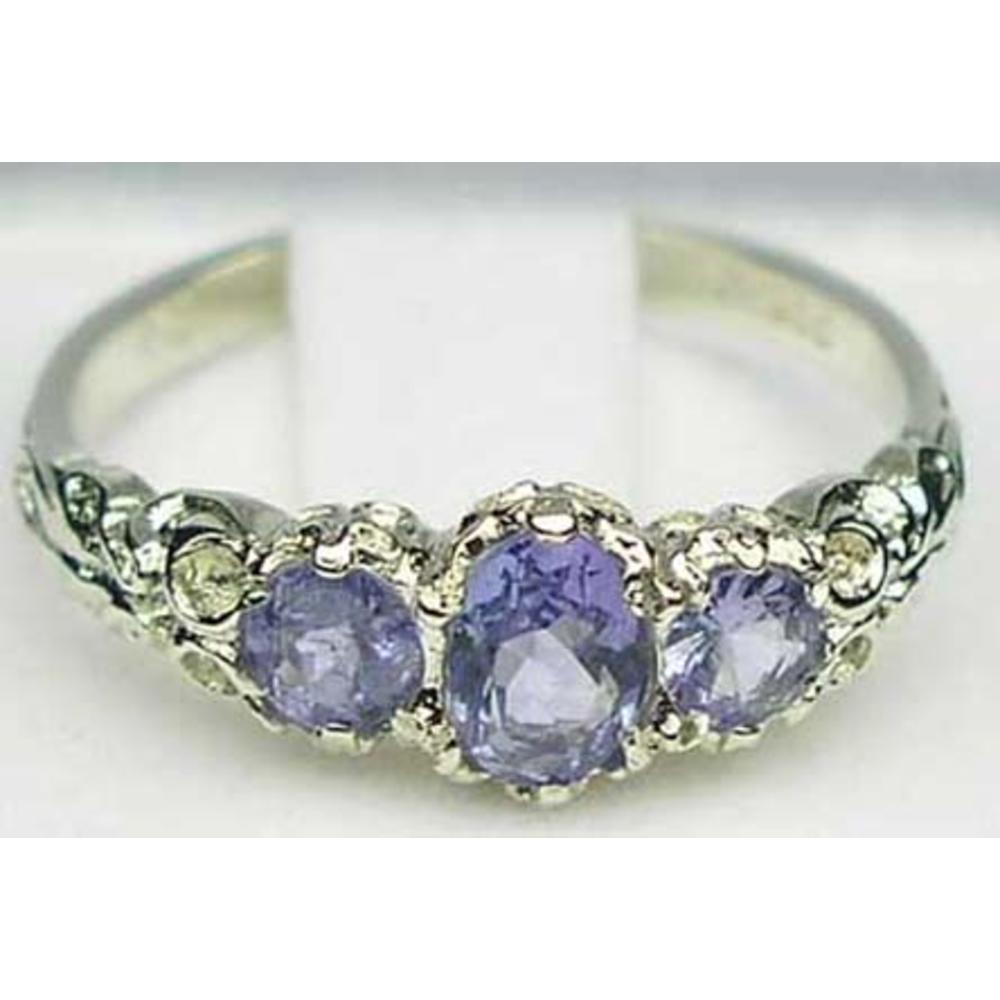 The Great British Jeweler Ladies Solid Sterling Silver Natural Tanzanite English Victorian Trilogy Ring - Finger Sizes 5 to 12 Available