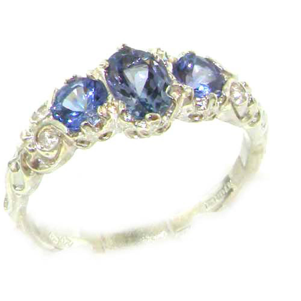 The Great British Jeweler Ladies Solid Sterling Silver Natural Tanzanite English Victorian Trilogy Ring - Finger Sizes 5 to 12 Available