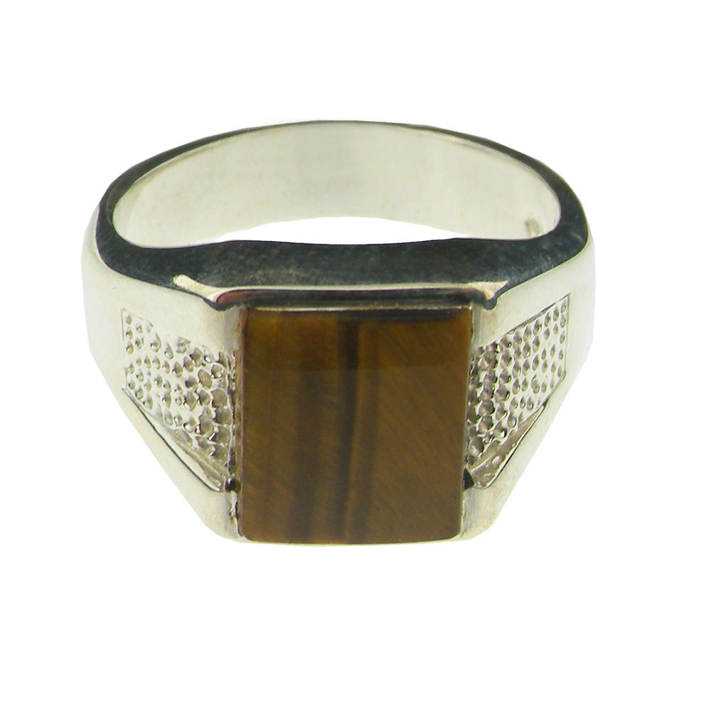The Great British Jeweler Gents Solid Sterling Silver Natural Tigers Eye Mens Signet Ring - Finger Sizes 6 to 13 Available