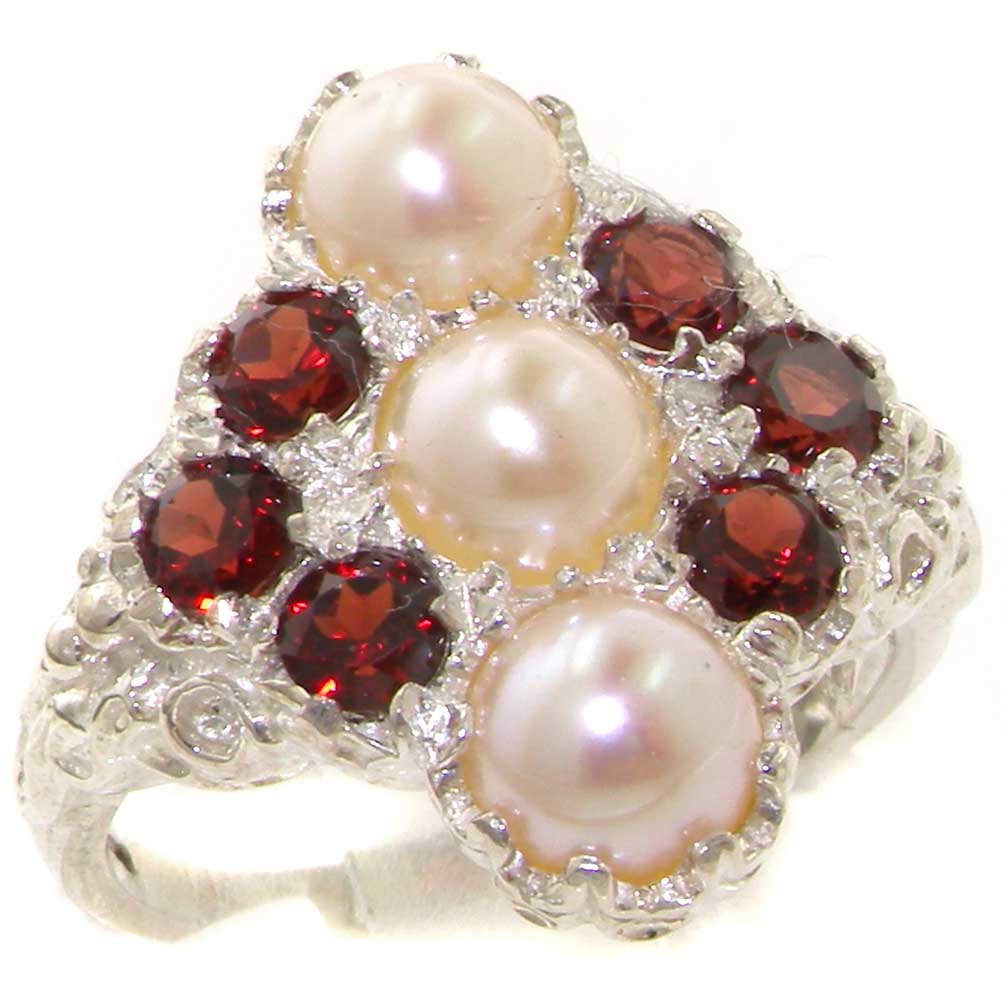 The Great British Jeweler High Quality Solid 925 Sterling Silver Natural Pearl & Garnet Large Vintage Ring - Finger Sizes 4 to 12 Available