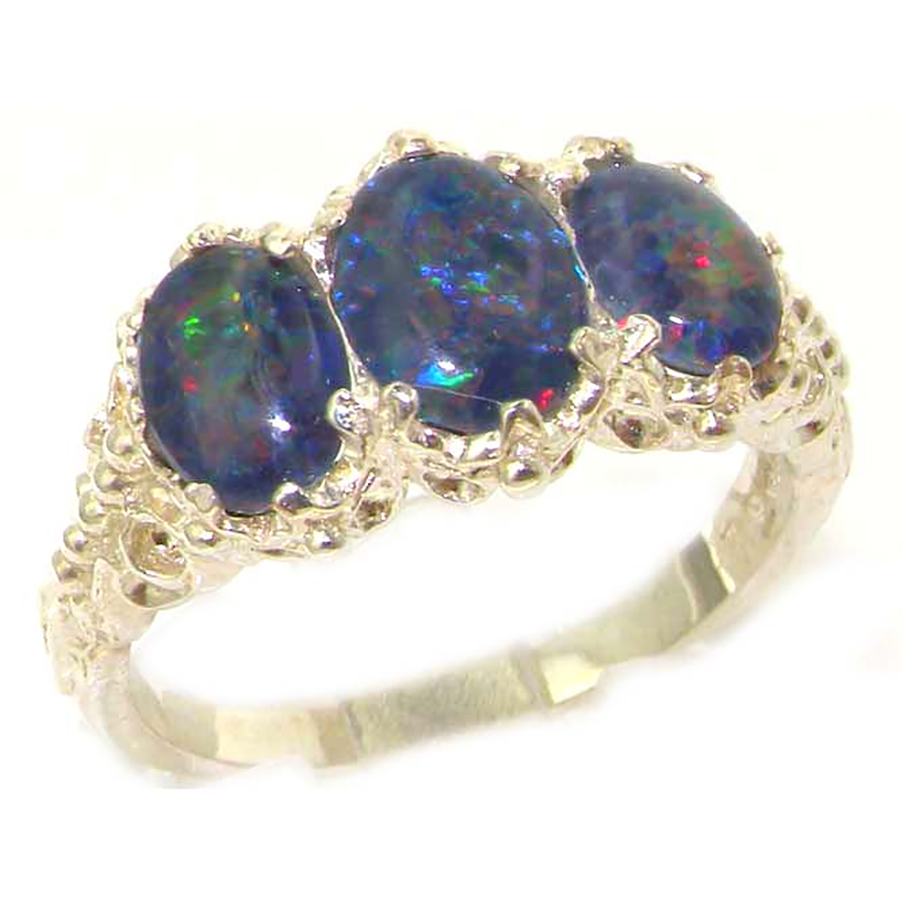 The Great British Jeweler Victorian Design Solid English Sterling Silver Colorful Opal Ladies Ring - Finger Sizes 5 to 12 Available