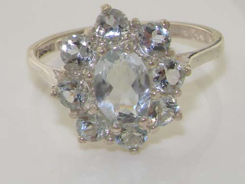 The Great British Jeweler Luxury Solid 925 Sterling Silver 1.5ct Natural Aquamarine Cluster Ring - Finger Sizes 4 to 12 Available