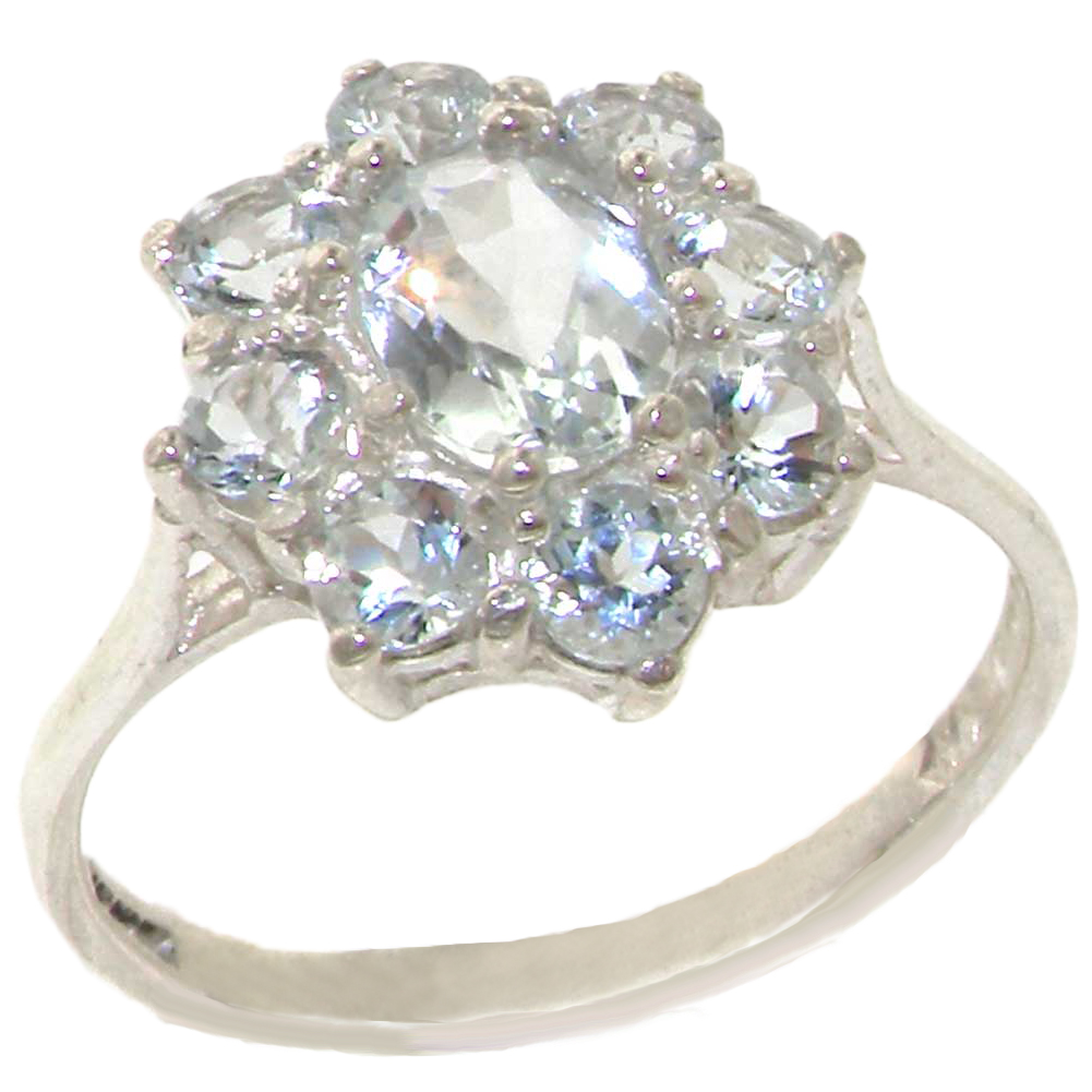 The Great British Jeweler Luxury Solid 925 Sterling Silver 1.5ct Natural Aquamarine Cluster Ring - Finger Sizes 4 to 12 Available