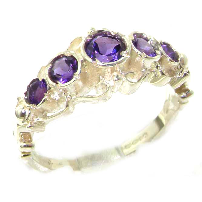 The Great British Jeweler Solid Sterling Silver Genuine Natural Amethyst Ring of English Georgian Design - Finger Sizes 5 to 12 Available
