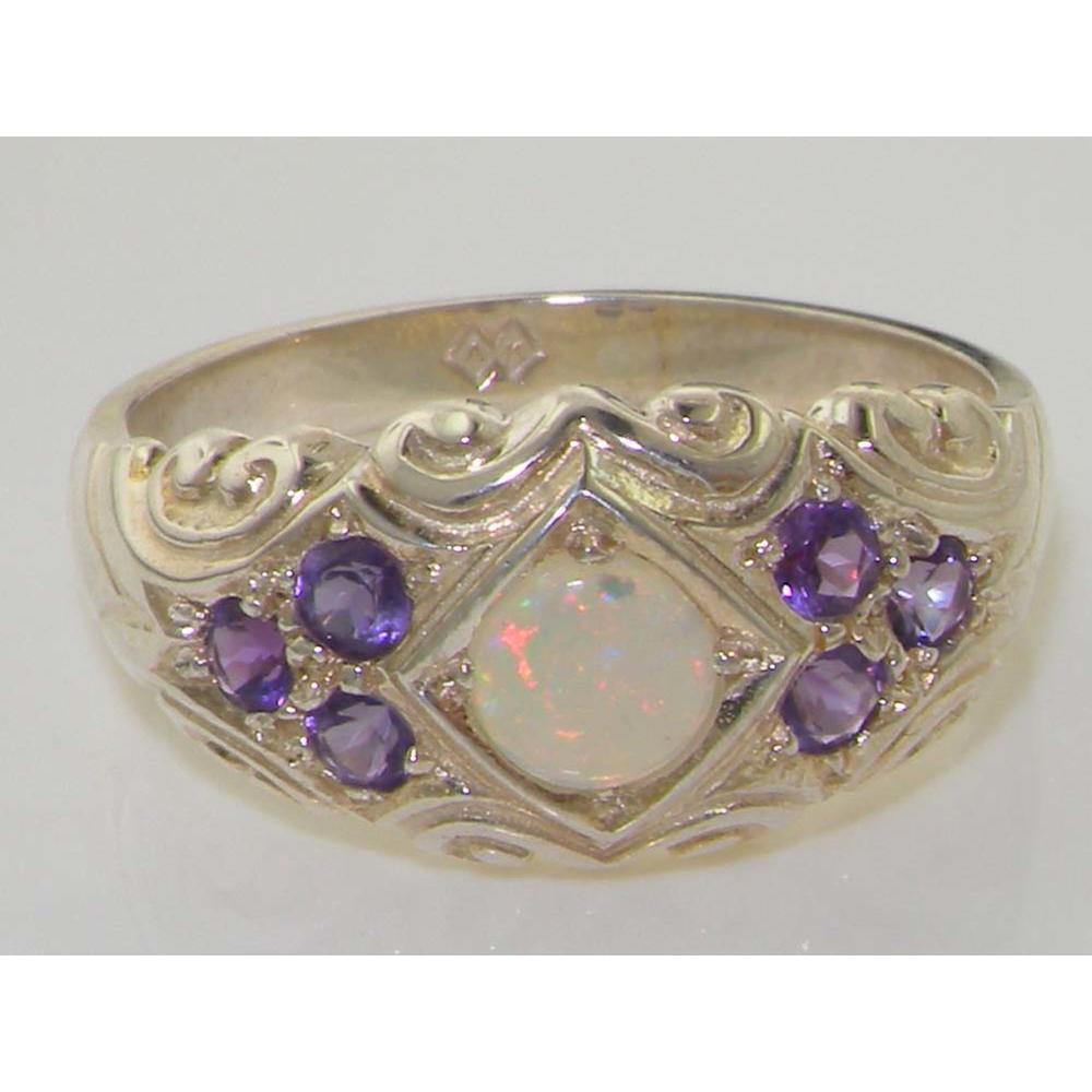 The Great British Jeweler High Quality Solid 925 Sterling Silver Natural Opal & Amethyst band Ring - Finger Sizes 4 to 12 Available