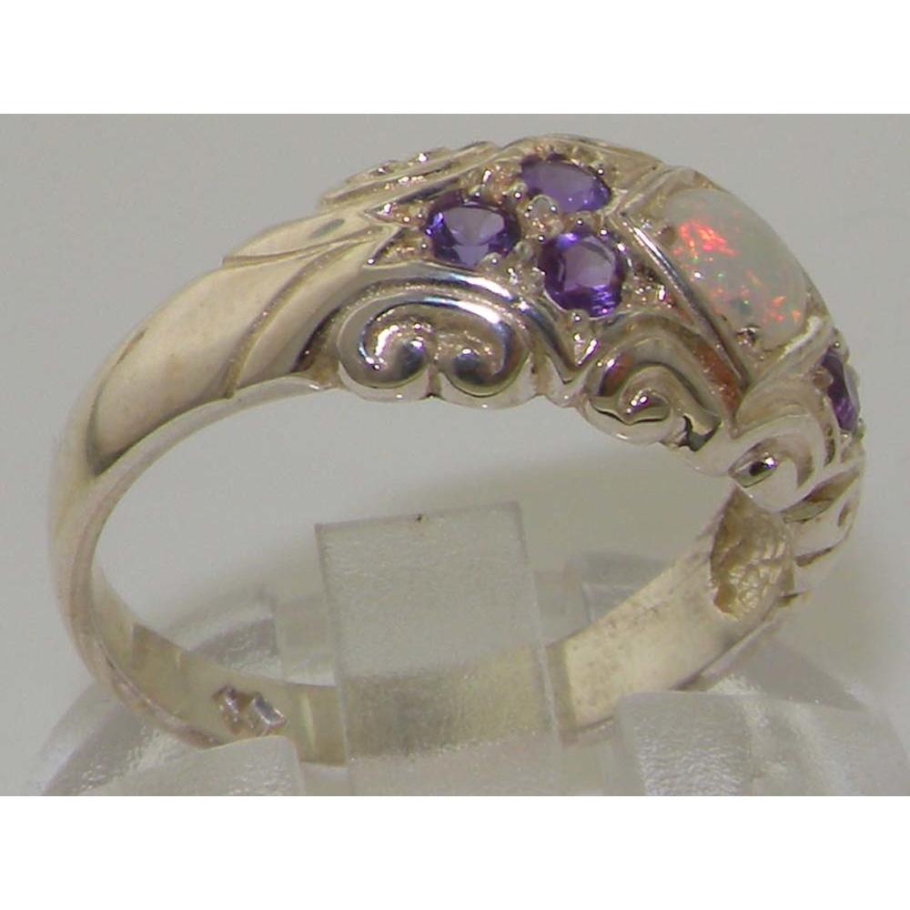 The Great British Jeweler High Quality Solid 925 Sterling Silver Natural Opal & Amethyst band Ring - Finger Sizes 4 to 12 Available