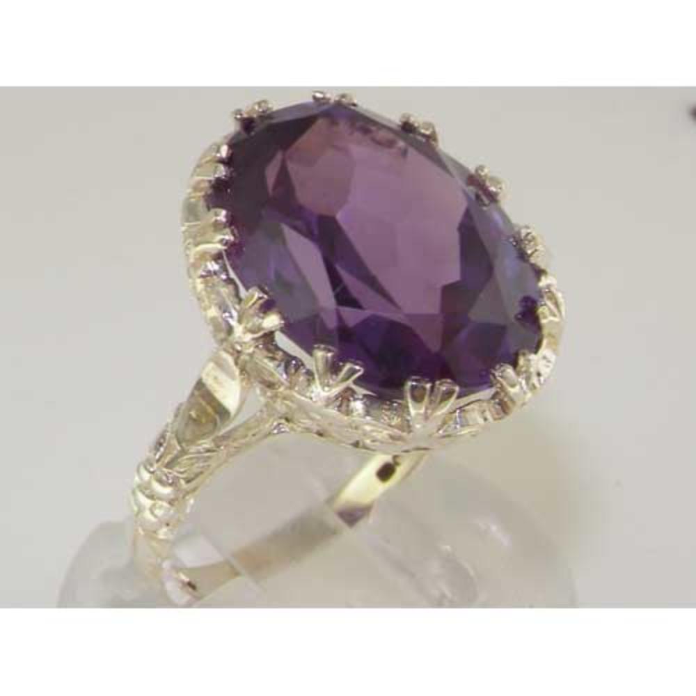 The Great British Jeweler Luxury Solid Sterling Silver Large 16x12mm Oval 12ct Synthetic Alexandrite Ring - Finger Sizes 5 to 12 Available