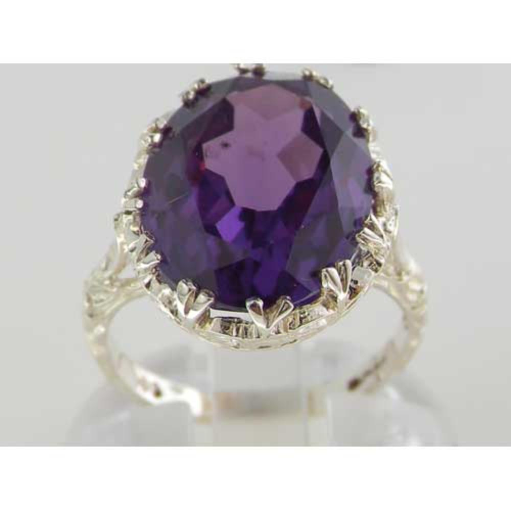 The Great British Jeweler Luxury Solid Sterling Silver Large 16x12mm Oval 12ct Synthetic Alexandrite Ring - Finger Sizes 5 to 12 Available