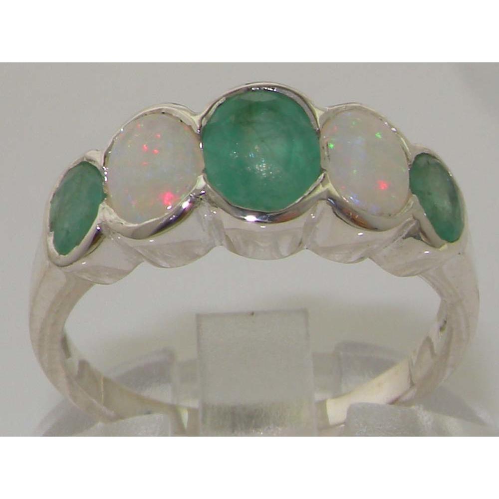 The Great British Jeweler High Quality Solid 925 Sterling Silver Natural Fiery Emerald & Opal Right Hand Ring - Finger Sizes 4 to 12 Available