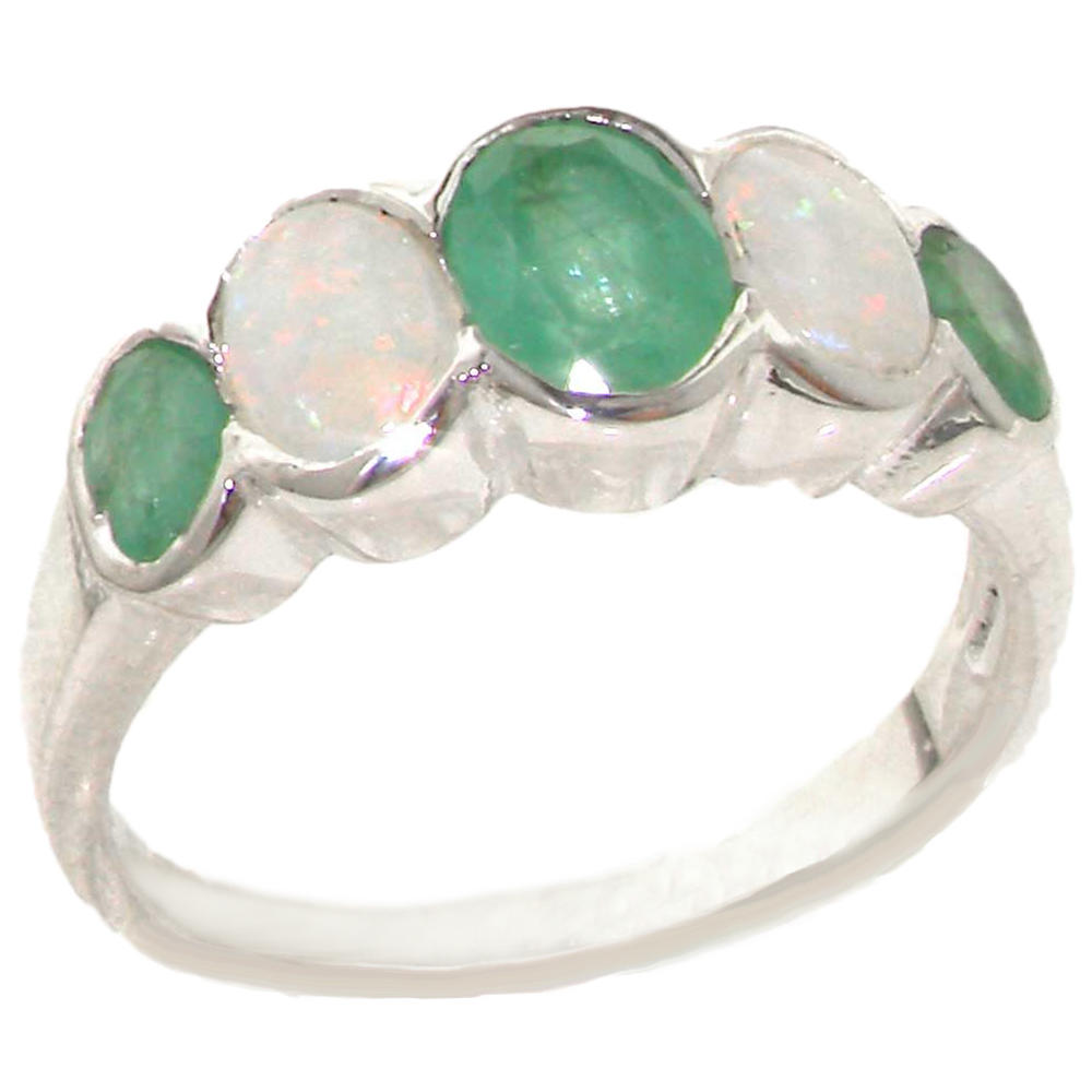 The Great British Jeweler High Quality Solid 925 Sterling Silver Natural Fiery Emerald & Opal Right Hand Ring - Finger Sizes 4 to 12 Available