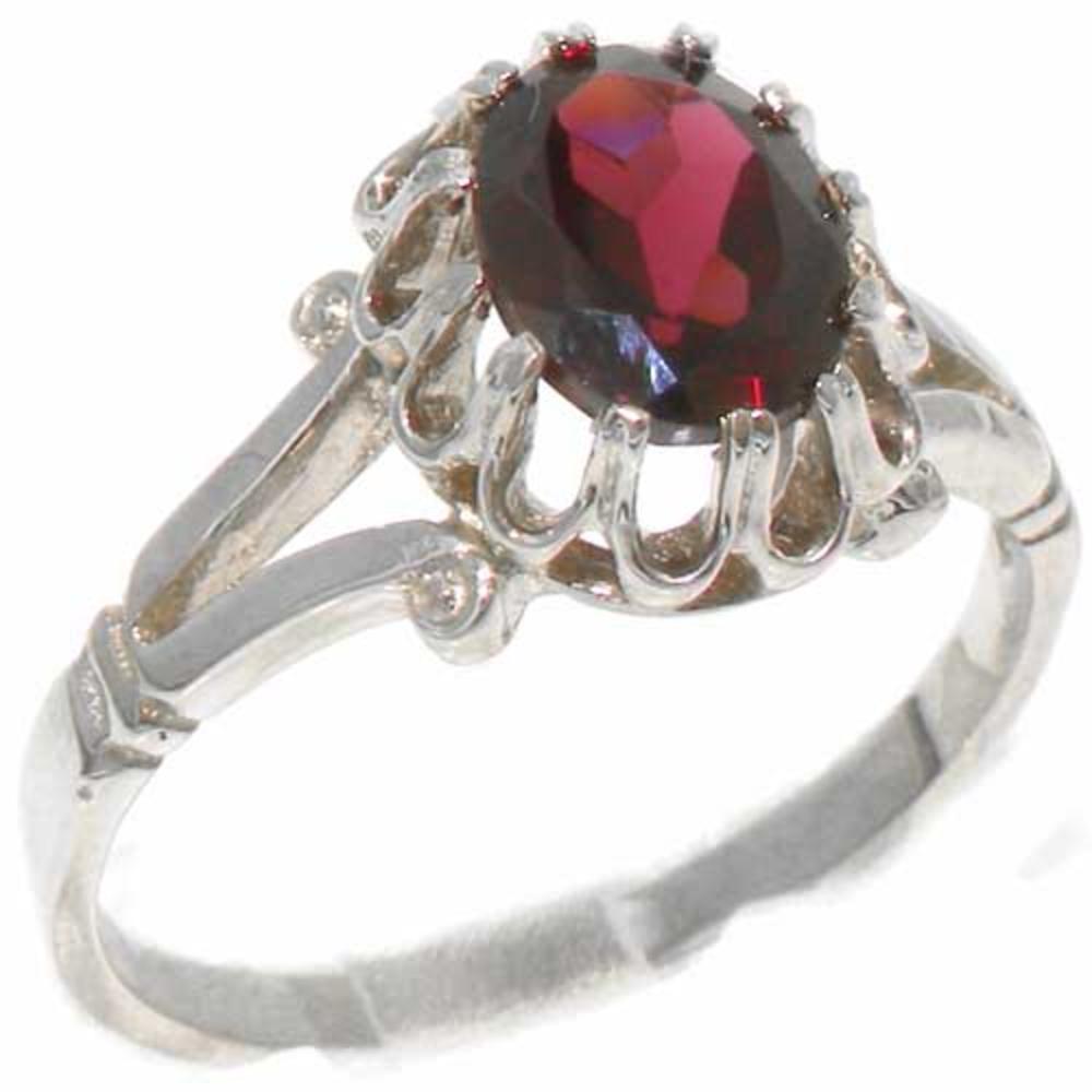 The Great British Jeweler Luxurious Solid Sterling Silver Natural Garnet Womens Solitaire Engagement Ring - Finger Sizes 4 to 12 Available