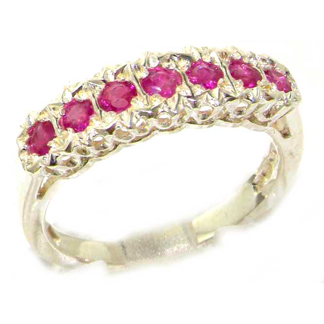 The Great British Jeweler Solid English Sterling Silver Ladies Natural Ruby Victorian Style Eternity Band Ring - Finger Sizes 5 to 12 Available