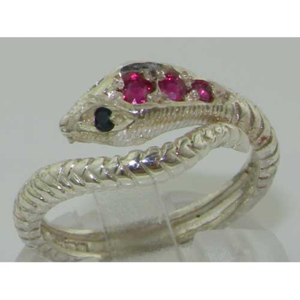 The Great British Jeweler Fabulous Solid Sterling Silver Natural Ruby & Sapphire Detailed Snake Ring - Finger Sizes 5 to 12 Available