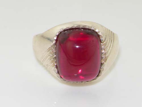 The Great British Jeweler Gents Solid 925 Sterling Silver Cabochon Ruby Mens Mans Signet Ring, Made in England - Finger Sizes 6 to 13 Available