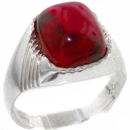 The Great British Jeweler Gents Solid 925 Sterling Silver Cabochon Ruby Mens Mans Signet Ring, Made in England - Finger Sizes 6 to 13 Available