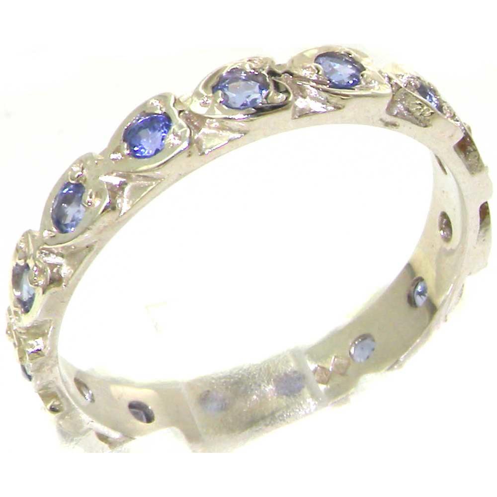 The Great British Jeweler Solid Sterling Silver Natural Tanzanite Full Eternity Stackable Band Ring with Hearts - Finger Sizes 4 to 12 Available