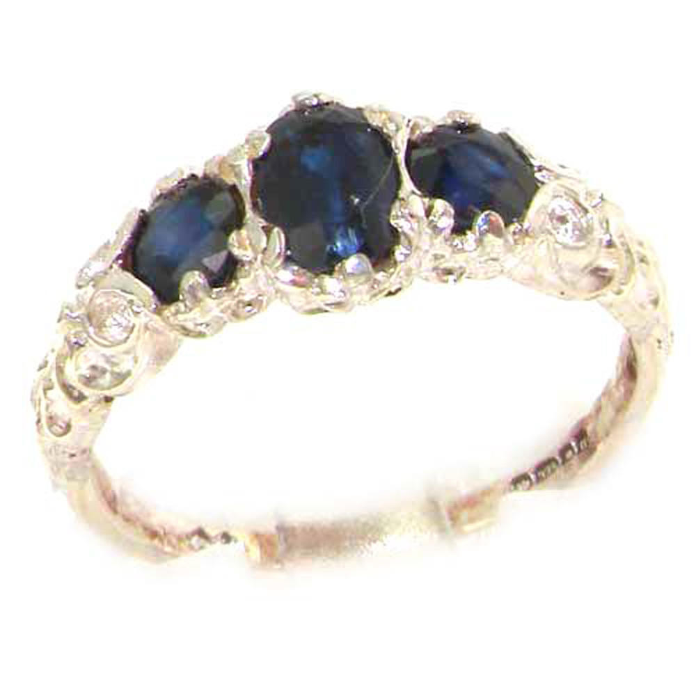 The Great British Jeweler Ladies Solid Sterling Silver Natural Sapphire English Victorian Trilogy Ring - Finger Sizes 5 to 12 Available