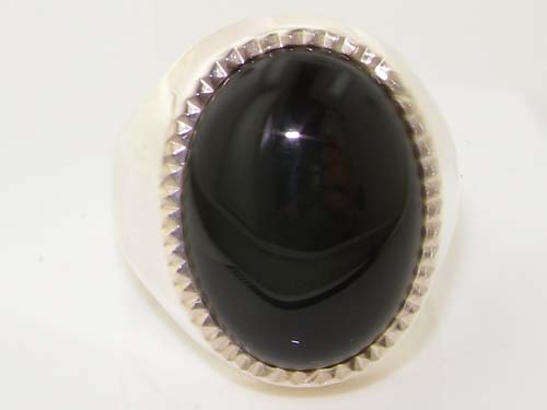 The Great British Jeweler Gents Solid 925 Sterling Silver Large Natural Cabouchon Onyx Mens Signet Ring, Made in England - Finger Sizes 8 to 15 Available