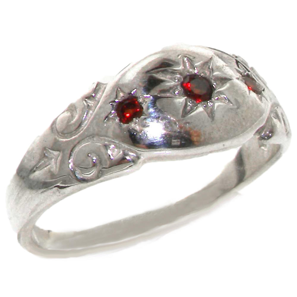 The Great British Jeweler 925 Solid Sterling Silver Natural Garnet Antique style Gypsy band Ring - Finger Sizes 4 to 12 Available