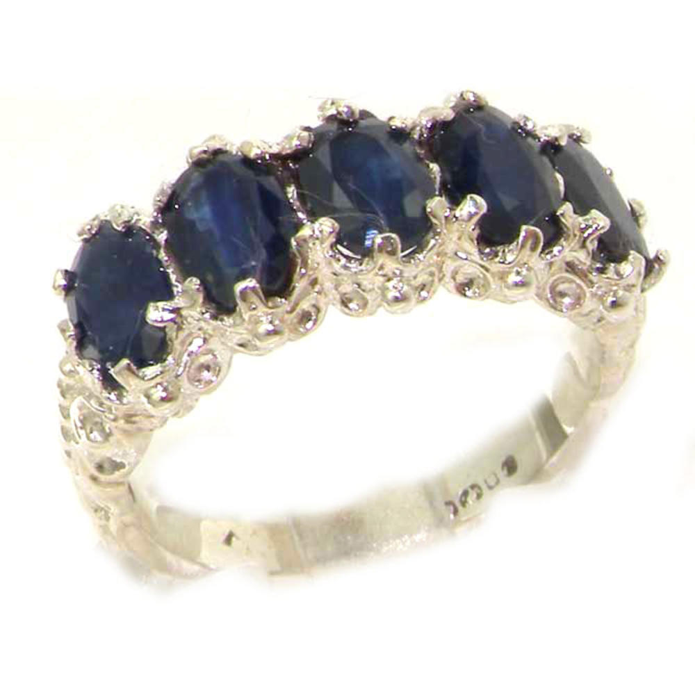 The Great British Jeweler Victorian Design Solid English Sterling Silver Natural Sapphire Band Ring - Finger Sizes 5 to 12 Available