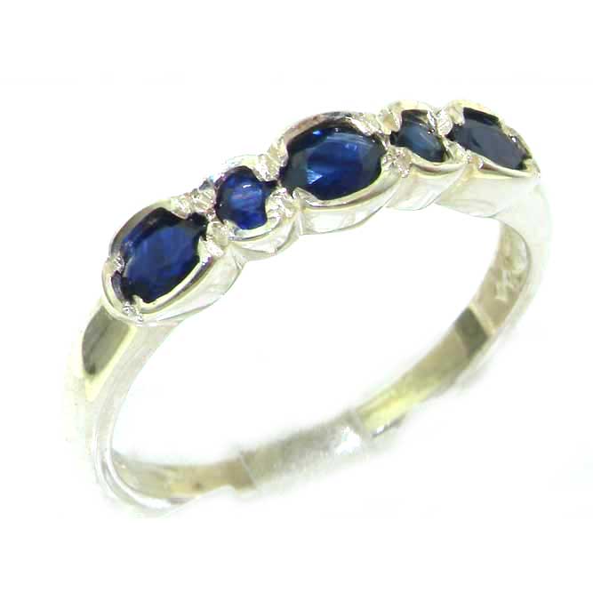 The Great British Jeweler Sterling Silver Ladies Natural Deep Blue Sapphire Contemporary Style Eternity Band Ring - Finger Sizes 5 to 12 Available