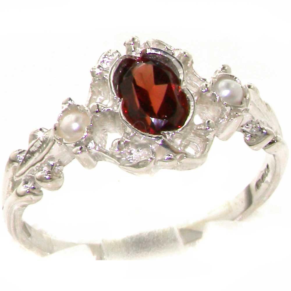The Great British Jeweler VINTAGE design 925 Solid Sterling Silver Natural Garnet & Pearl Ring - Finger Sizes 4 to 12 Available