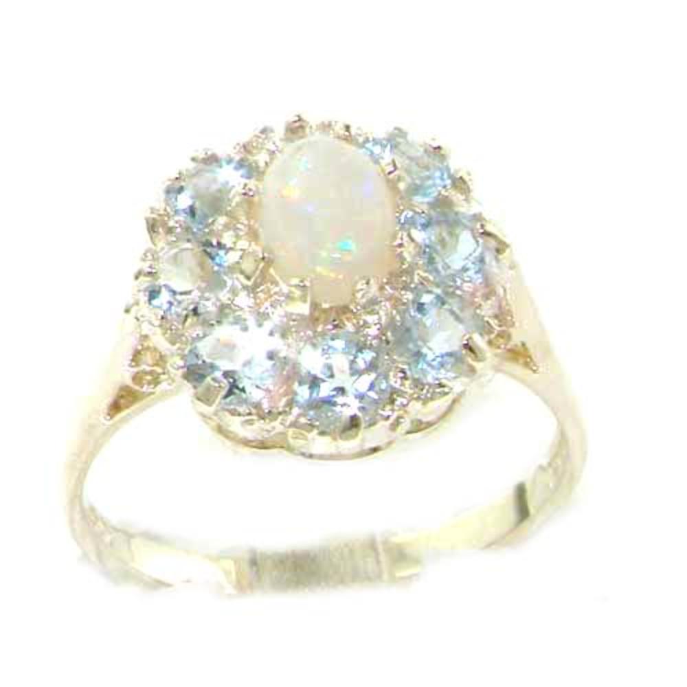 The Great British Jeweler Luxury Ladies Solid Sterling Silver Natural Opal & Aquamarine Large Cluster Ring - Finger Sizes 5 to 12 Available