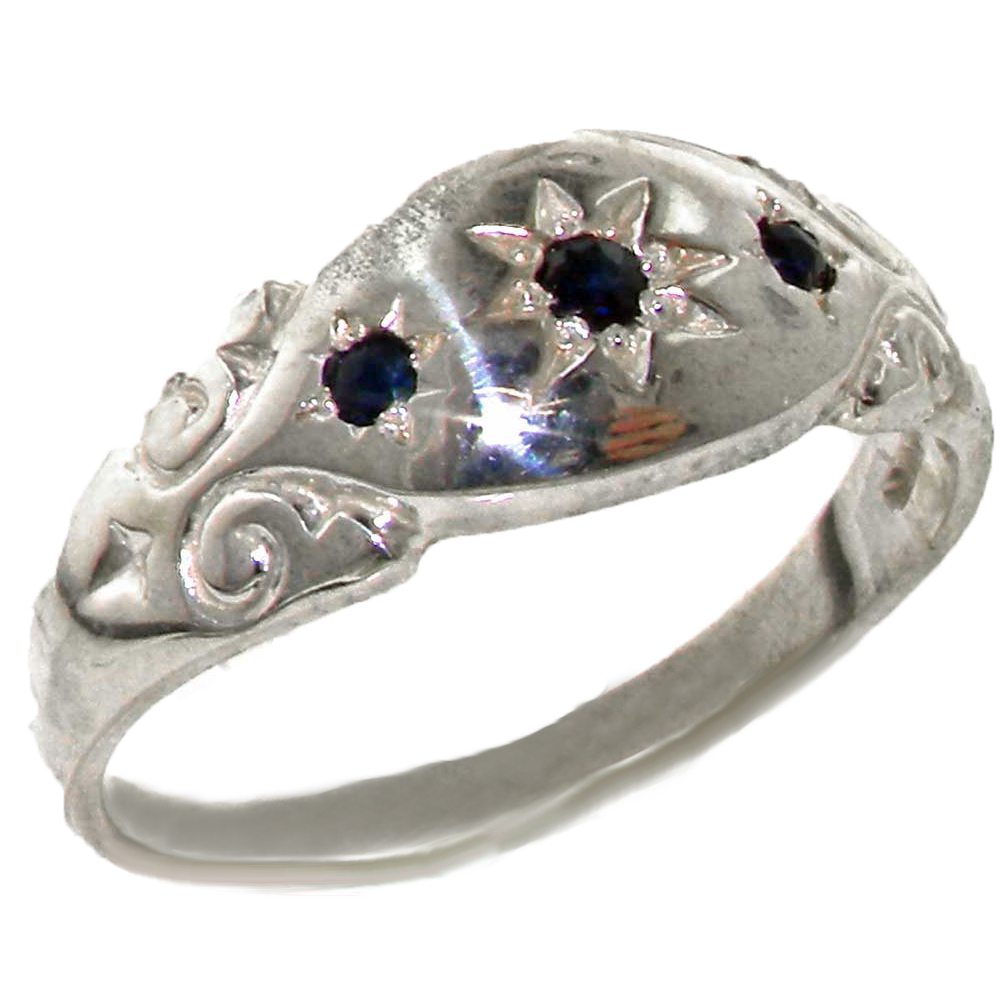 The Great British Jeweler 925 Solid Sterling Silver Natural Sapphire Antique style Gypsy band Ring - Finger Sizes 4 to 12 Available