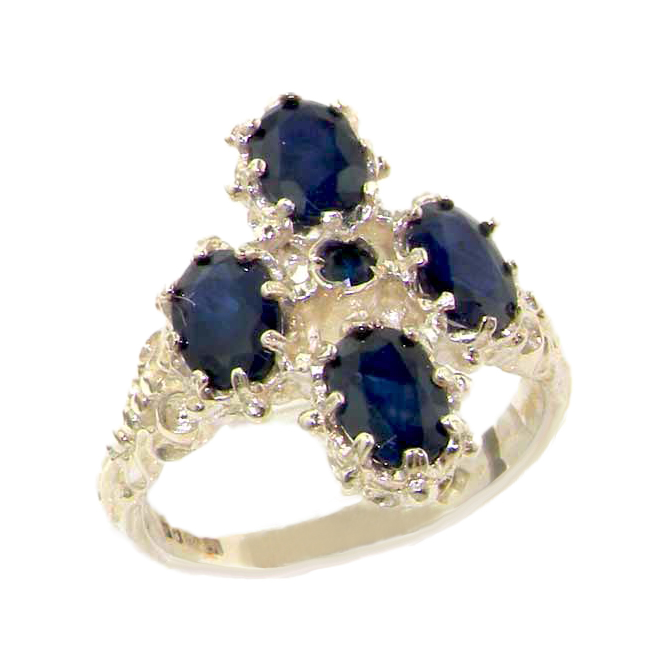 The Great British Jeweler Victorian Design Solid English Sterling Silver Natural Sapphire Ring - Finger Sizes 5 to 12 Available