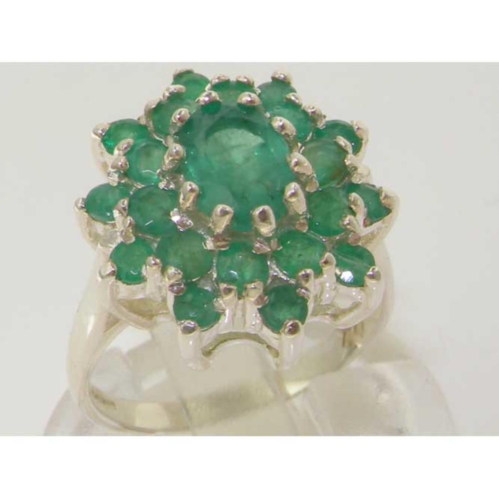 The Great British Jeweler Fabulous Solid Sterling Silver Natural Emerald 3 Tier Large Cluster Ring - Finger Sizes 5 to 12 Available