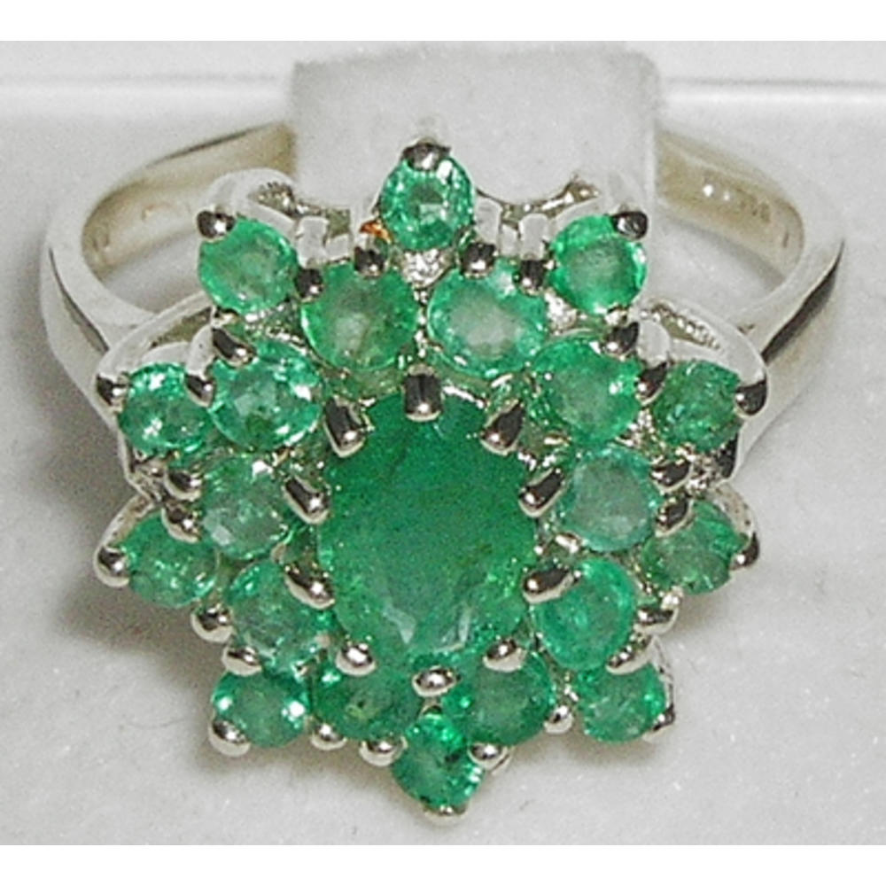 The Great British Jeweler Fabulous Solid Sterling Silver Natural Emerald 3 Tier Large Cluster Ring - Finger Sizes 5 to 12 Available