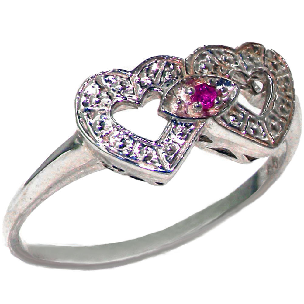 The Great British Jeweler 925 Solid Sterling Silver Genuine Natural Red Ruby Sweetheart Heart Ring - Finger Sizes 4 to 12 Available