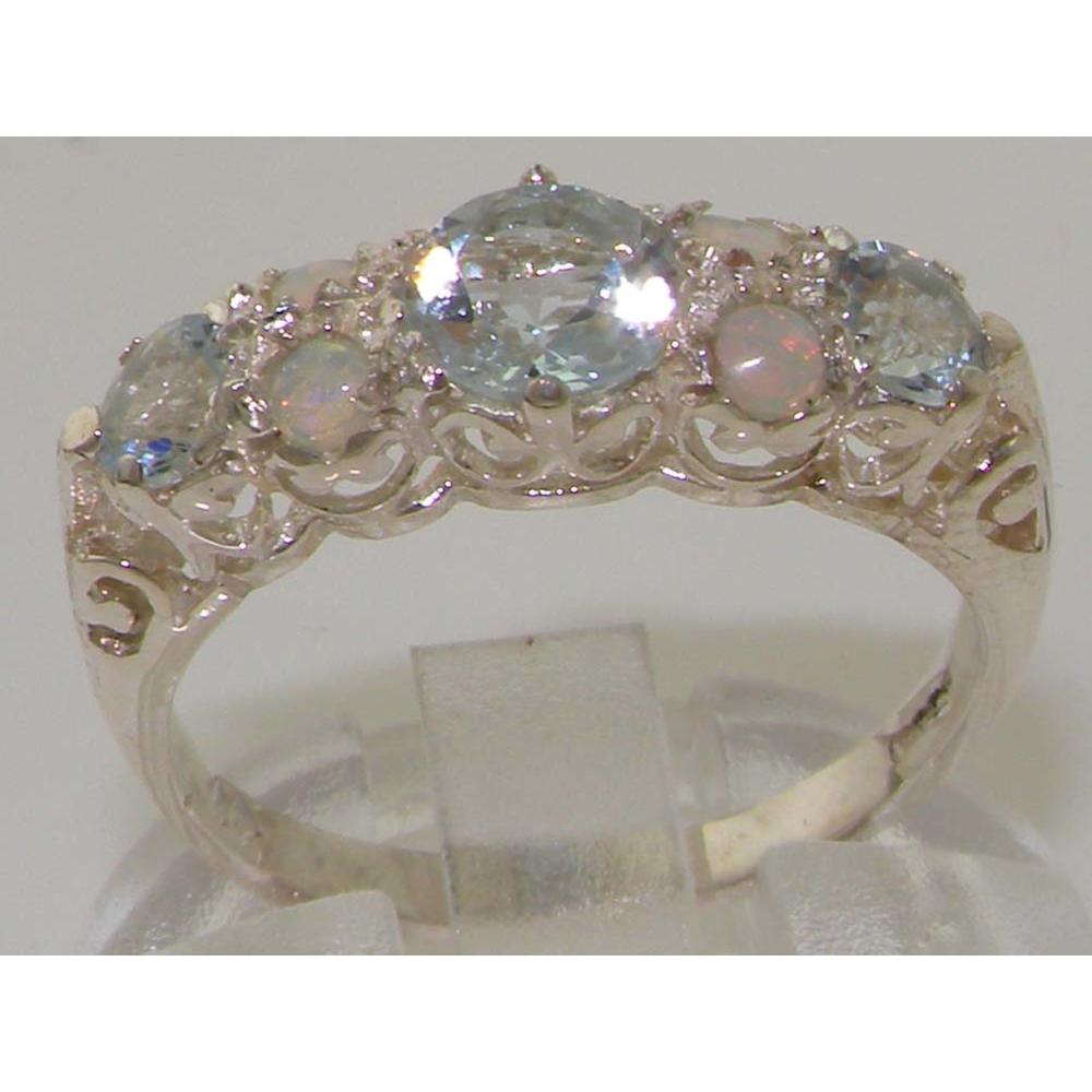 The Great British Jeweler Quality Vintage Design Solid 925 Sterling Silver Natural Aquamarine & Opal statement Ring - Finger Sizes 4 to 12 Available