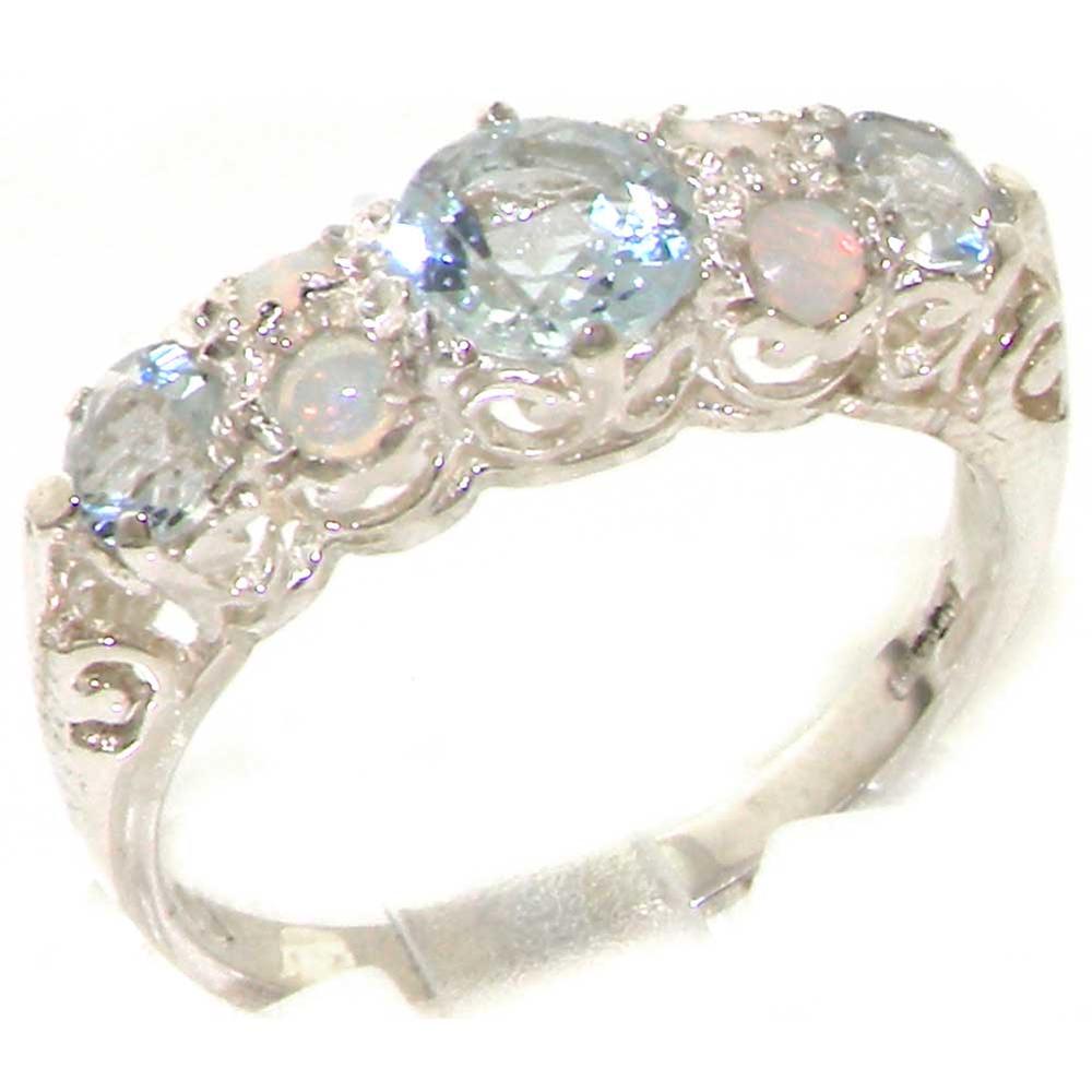 The Great British Jeweler Quality Vintage Design Solid 925 Sterling Silver Natural Aquamarine & Opal statement Ring - Finger Sizes 4 to 12 Available