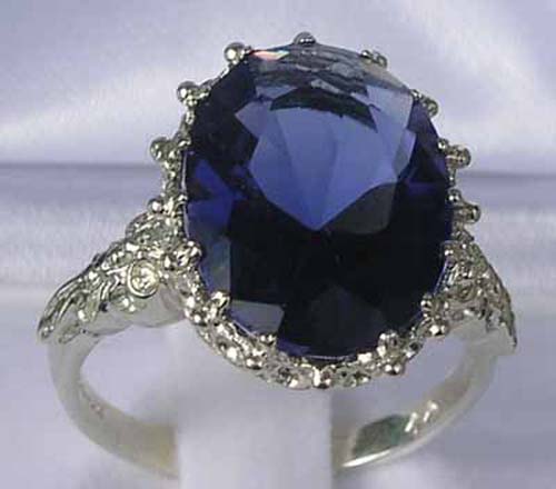 The Great British Jeweler Luxury Solid 14K White Gold Large 16x12mm Oval 11ct Synthetic Blue Sapphire Ring - Finger Sizes 5 to 12 Available