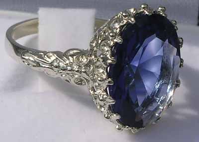 The Great British Jeweler Luxury Solid 14K White Gold Large 16x12mm Oval 11ct Synthetic Blue Sapphire Ring - Finger Sizes 5 to 12 Available