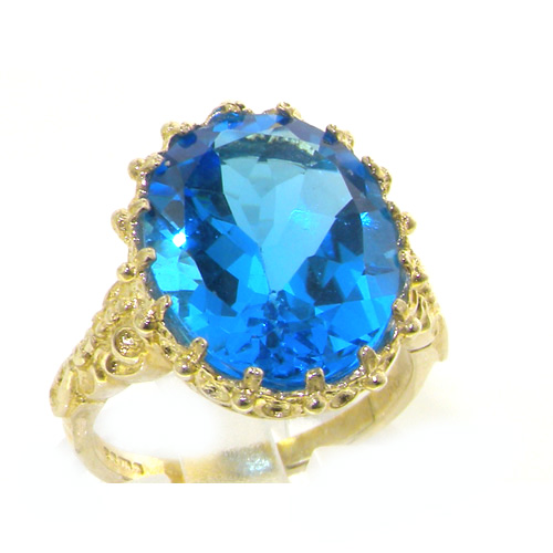 The Great British Jeweler Luxury Solid 14K Yellow Gold Large 16x12mm Oval 8.5ct Natural Blue Topaz Ring - Finger Sizes 5 to 12 Available