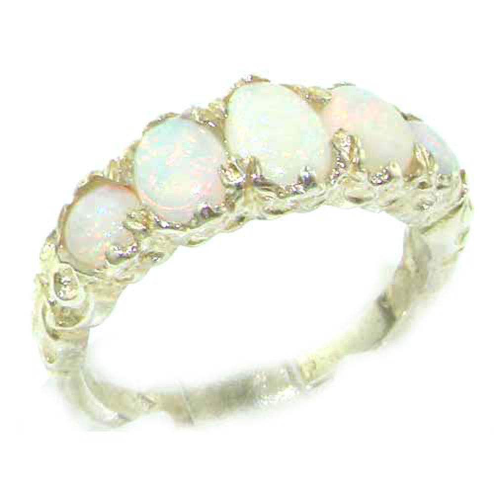 The Great British Jeweler High Quality Solid White 9K Gold Natural Opal English Victorian Ring - Finger Sizes 5 to 12 Available