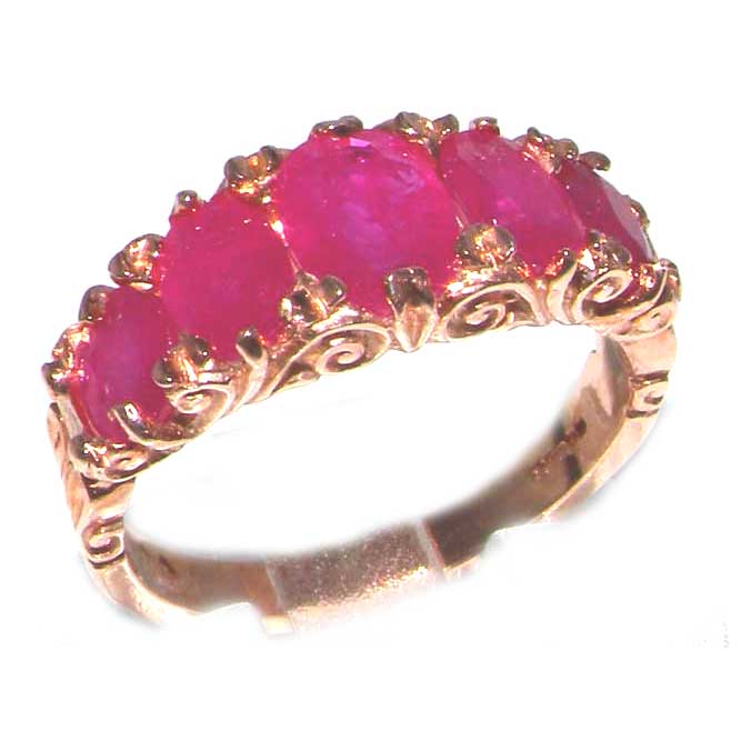 The Great British Jeweler Luxury 14K Rose Gold Womens 5 Stone Ruby English Victorian Style Ring - Finger Sizes 5 to 12 Available